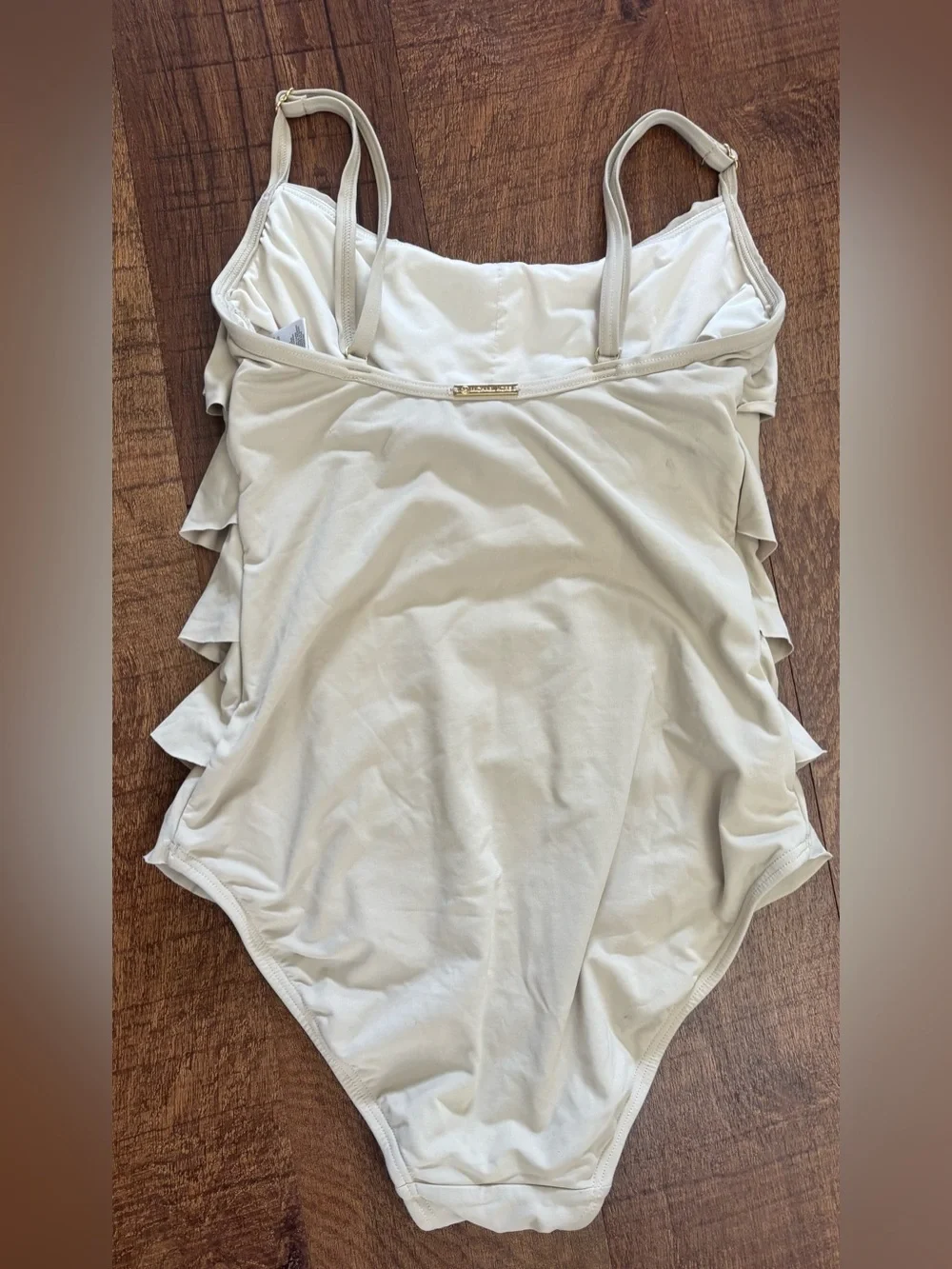Michael Kors ruffle one pice bathing swim suit woman Sz 6 beige